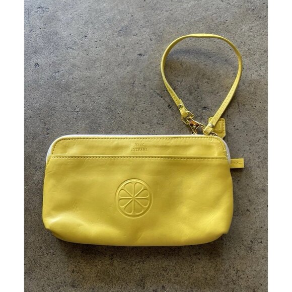 Isaac Mizrahi Zip Women’s Wristlet Tan Yellow Green Leather Multi Pocket - Picture 2 of 13
